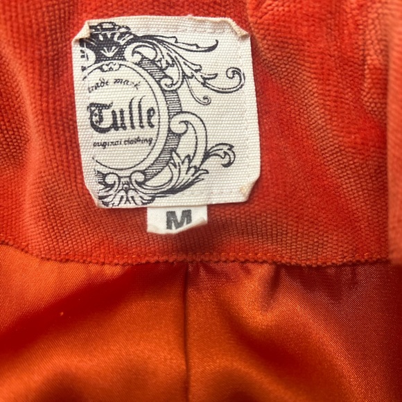 Anthropologie Tulle velour rust orange long coat button down fully lined - Picture 8 of 10